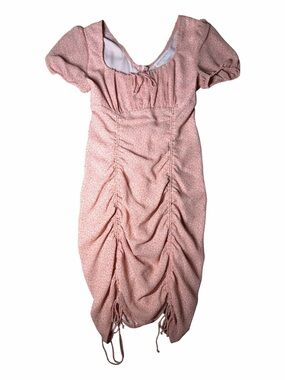 Native Daughters Pink Ruched Floral Dress with Cap Sleeves Size S